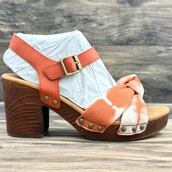 NIB Korks Kork Ease Natalia 9M Knot Clog Sandal Red Cayenne PU Tie Dye Combo - Picture 4 of 10